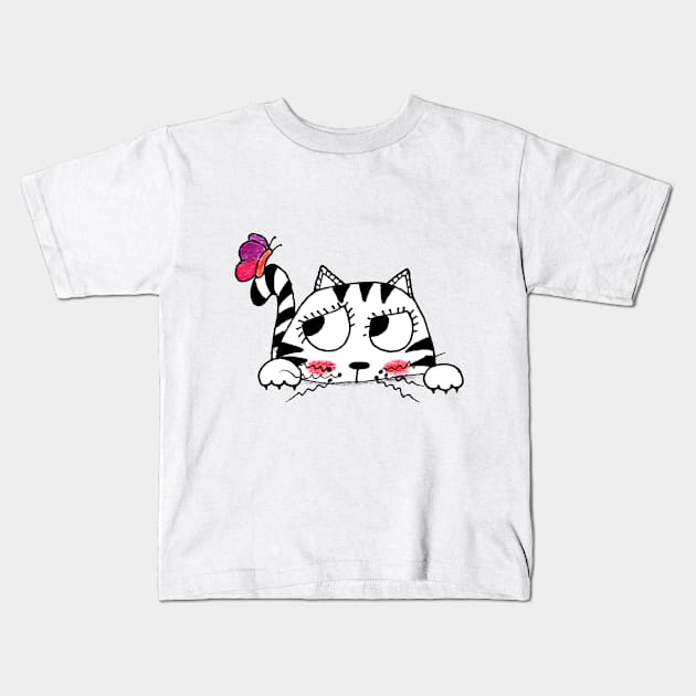 Yuna Cat | The Enchanting Butterfly Observer Kids T-Shirt by MiracelArt